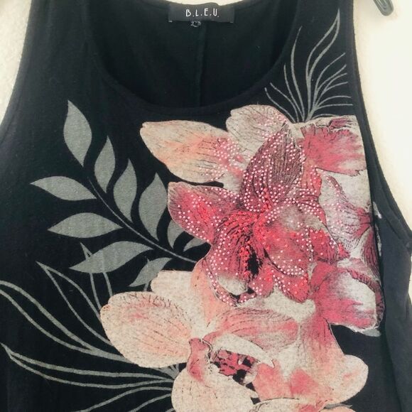 BLEU Floral Crystal Rhinestone Embellished Sleeveless Top M - Picture 2 of 7